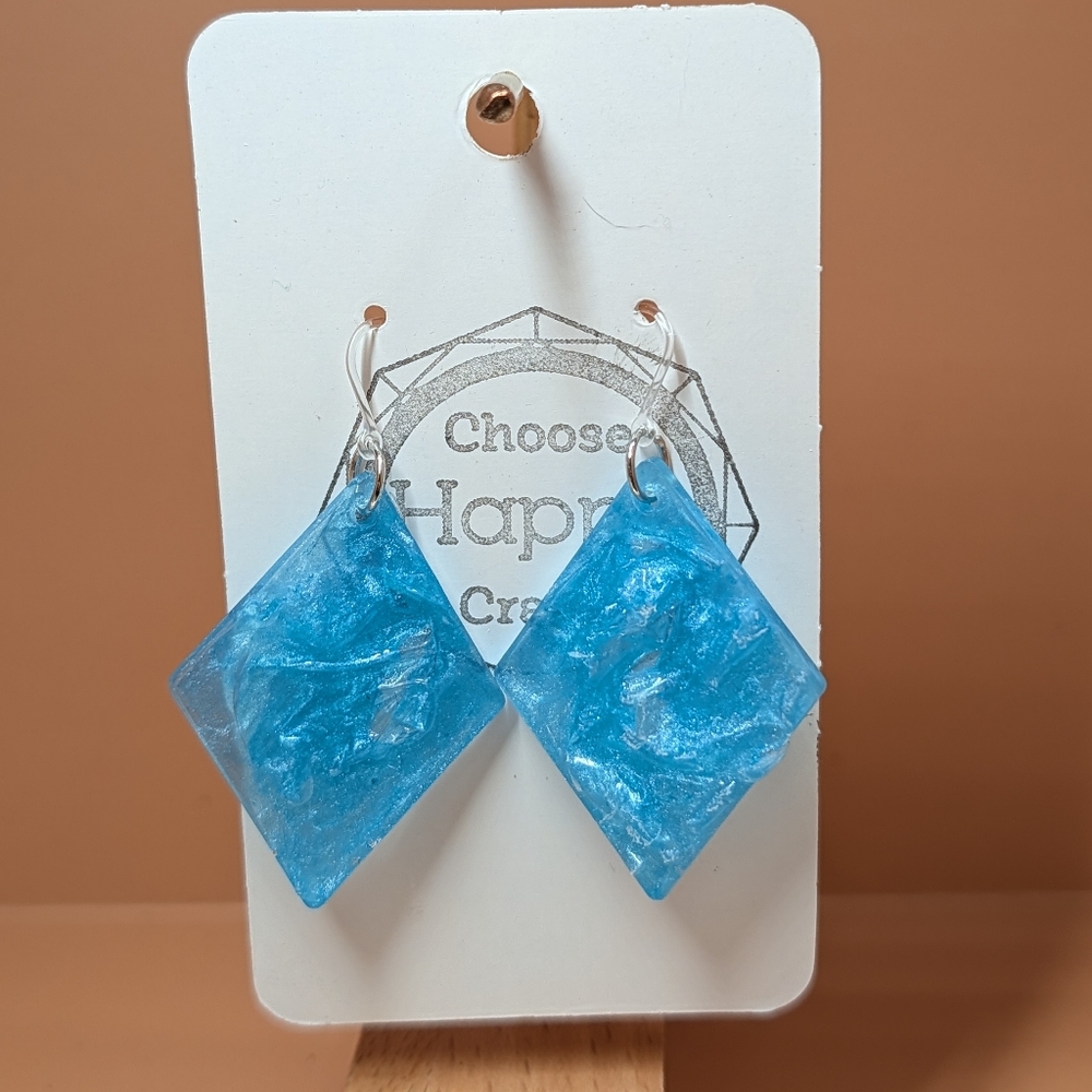 Blue Diamond-Shaped Earrings